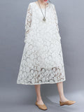 Momentlover A-Line Long Sleeves Hollow Round-Neck Midi Dresses