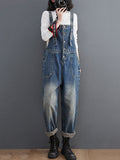 Momentlover Artistic Retro Loose Solid Color Denim Overalls