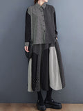 Momentlover Loose Oversize Striped Polka-Dot Split-Joint Blouse Top A-Line Skirt Bottom Two Pieces Set