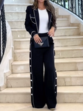 Momentlover Long Sleeves Solid Color Lapel Blazer & Pants Two Pieces Set