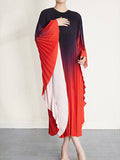 Momentlover Pleated Gradient Oversize Loose Round-Neck Midi Dresses