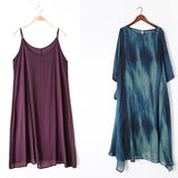 Momentlover Artistic Retro 2 Pieces Printed Round-Neck Loose Maxi Dress