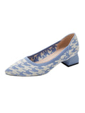 Momentlover Round Cut Pointed-Toe Houndstooth Contrast Color Pumps Mid Heels