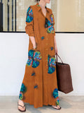 Momentlover Vintage Floral Printed Lapel Oversize Maxi Dress