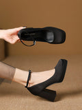 Momentlover Square-Toe Shallow Cut Lace-Up Pumps Mary Janes