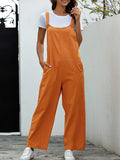 Momentlover Solid Color Buttoned Loose Overalls