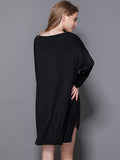 Momentlover Solid Color Modal Plus Size High-Low Long Sleeve Pajamas Dress