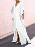 Momentlover Batwing Sleeves Loose Solid Color Split-Side V-Neck Maxi Dresses