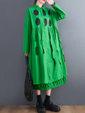 Momentlover Stylish Long Sleeves A-Line Polka Dot Polo Shirt Midi Dresses
