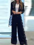 Momentlover Long Sleeves Solid Color Lapel Blazer & Pants Two Pieces Set