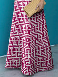 Momentlover Loose Short Sleeves Printed Stand Collar Maxi Dresses
