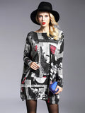 Momentlover Urban Loose One-Shoulder Printed Split-Joint Sweater