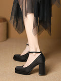 Momentlover Square-Toe Shallow Cut Lace-Up Pumps Mary Janes