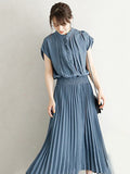 Momentlover Chiffon 5 Colors Loose Pleated Split-Joint Dress
