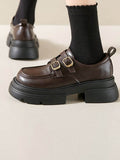 Momentlover Split-Joint Round-Toe Belt Buckle Platform Shoes Mary Janes