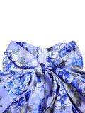 Momentlover Long Sleeves Floral Printed Blouse + Split-Back Solid Color Skirt Two Pieces Set
