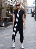 Momentlover Fashion Stripes Zipper Hooded Jumpsuits