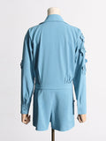 Momentlover Three-Dimensional Flower Solid Color Loose Long Sleeves V-Neck Rompers