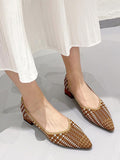 Momentlover V-Cut Pointed-Toe Houndstooth Contrast Color Pumps