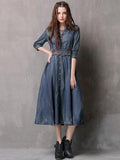 Momentlover Vintage Embroidered Cropped Denim Dress