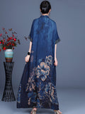 Momentlover Original Floral Print Split-Joint Stand Collar Maxi Dress