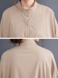 Momentlover Original Creation Long Sleeves Loose Buttoned Contrast Color Stand Collar Midi Dresses