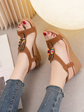 Momentlover Peep Toe Open Toe Elasticity Wedges & Flatform Sandals