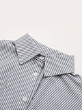 Momentlover Original Casual Loose Striped Buttoned Pleated Mini Shirt Dress
