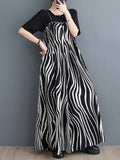 Momentlover Zebra-Stripe Loose Culottes Spaghetti-Neck Overalls