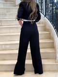 Momentlover Long Sleeves Solid Color Lapel Blazer & Pants Two Pieces Set