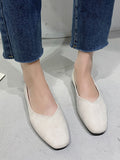 Momentlover Square-Toe Solid Color Low Heels Flat Shoes
