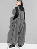 Momentlover Split-Joint Pockets Sleeveless Loose Overalls Jean Pants Bottoms