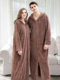 Momentlover Comfortable Hooded Zipper Warm Pajama Robe