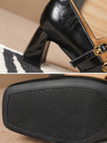 Momentlover Square-Toe Shallow Cut Lace-Up Pumps