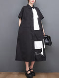 Momentlover Original Loose Short Sleeves Buttoned Contrast Color Printed Midi Dresses