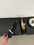 Momentlover Square-Toe Split-Joint Shallow Cut Round Cut Contrast Color Mary Janes
