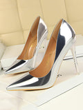 Momentlover Solid Color Shallow Cut Pointed-Toe Scarpin Salto Pumps