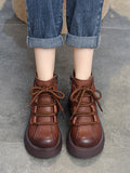 Momentlover Vintage Cow Leather Wool Boots Platform Shoes
