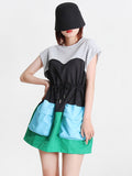Momentlover Stylish Selection Short Sleeves Loose Drawstring Split-Joint Round-Neck Mini Dresses