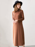 Momentlover Simple Solid Color Round-Neck A-Line Midi Dress