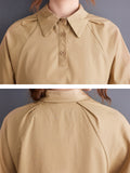 Momentlover Simple Half Sleeves Loose Solid Color Lapel Collar Midi Dresses