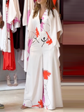 Momentlover Printed Wide Leg Loose V-neck Jumpsuits
