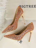 Momentlover Shallow Cut Sequined Pointed-Toe Pumps