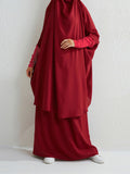 Momentlover Muslim Batwing Sleeves Long Sleeves Solid Color High Neck Shirts Top + Skirts Bottom Two Pieces Set