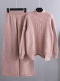 Momentlover Urban Loose Split-Side Half Turtleneck Sweater Tops& Wide Leg Pants Two Pieces Set
