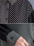 Momentlover Loose Oversize Striped Polka-Dot Split-Joint Blouse Top A-Line Skirt Bottom Two Pieces Set