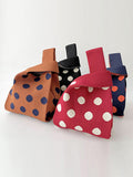 Momentlover Woven Split-Joint Polka-Dot Contrast Color Handbags Bags