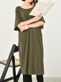 Momentlover Casual Batwing Half Sleeves Solid Color Round-Neck Midi Dresses