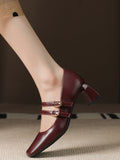Momentlover Square-Toe Shallow Cut Lace-Up Pumps