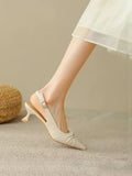 Momentlover Shallow Cut Pointed-Toe Pleated Sling Shoes